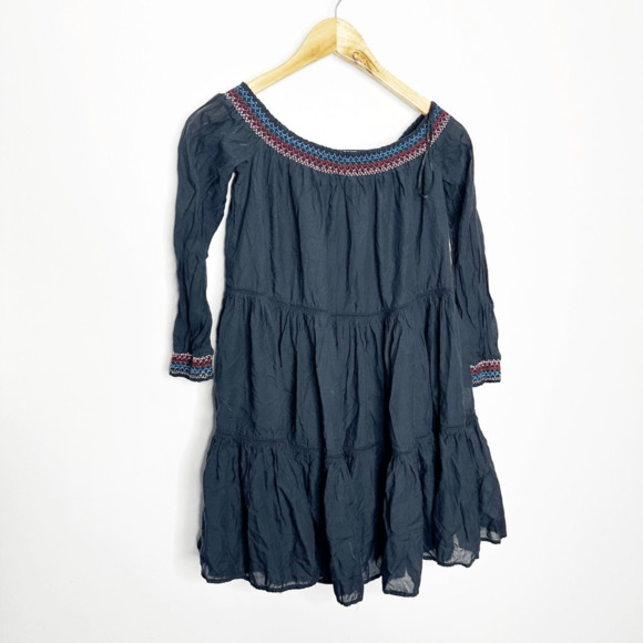 Free People Sun Beams Bardot Embroidered Dress black floral womens size small S - Picture 6 of 9